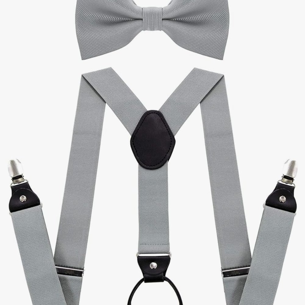 Silver suspender and bow tie set (NWT)